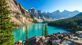 Moraine Lake, located within Banff National Park in the Canadian Rockies.