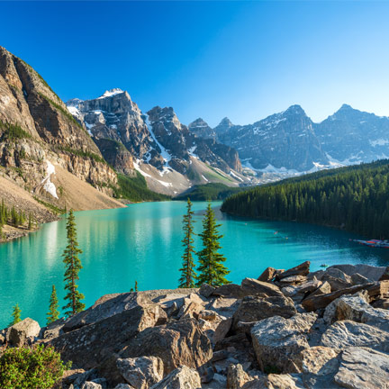 Moraine Lake, located within Banff National Park in the Canadian Rockies.